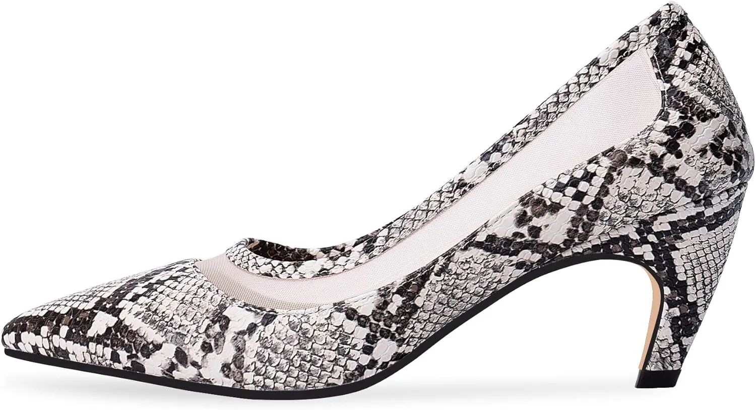 100FIXEO Women's Pointed Toe Mid Heel Pumps Snakeskin Print Mesh Slip On Dress Shoes
