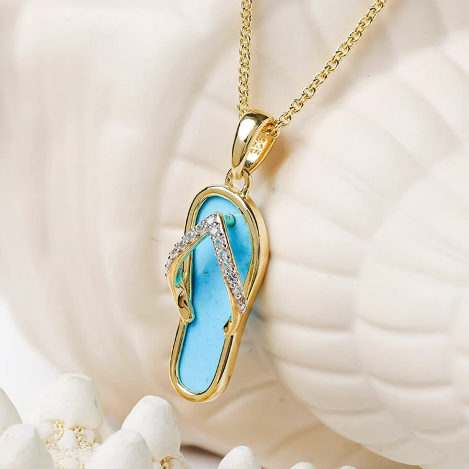 14kt Gold Vermeil Turquoise Flip Flop Necklace