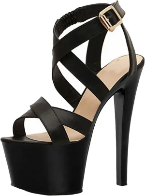 17CM/6.69IN Women Fashion Sexy Catwalk Large Size high Block Heel Sandal Court Shoes Ladies High Heels Sexy Pole Dancer Stripper Heel Stiletto Party Sandals,Black,16
