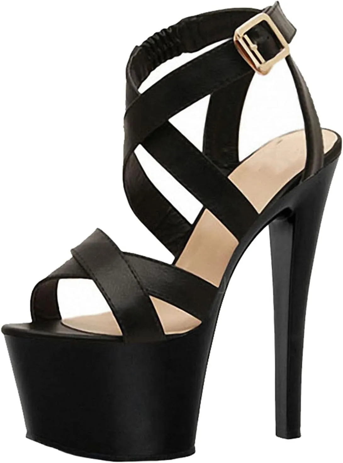 17CM/6.69IN Women Fashion Sexy Catwalk Large Size high Block Heel Sandal Court Shoes Ladies High Heels Sexy Pole Dancer Stripper Heel Stiletto Party Sandals,Black,16