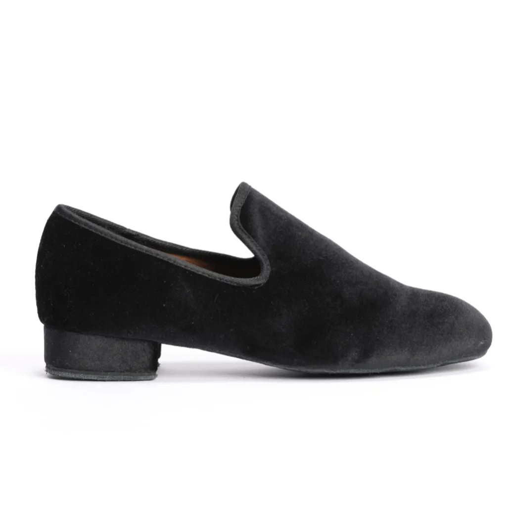 7795 - Gentlemen's, Vintage Inspired, Jet Black Velvet Loafer Dance Shoe.