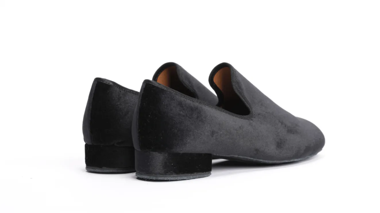 7795 - Gentlemen's, Vintage Inspired, Jet Black Velvet Loafer Dance Shoe.