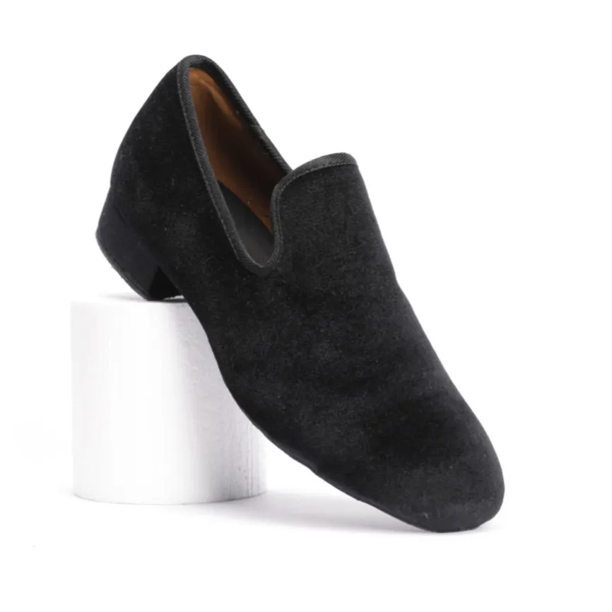 7795 - Gentlemen's, Vintage Inspired, Jet Black Velvet Loafer Dance Shoe.