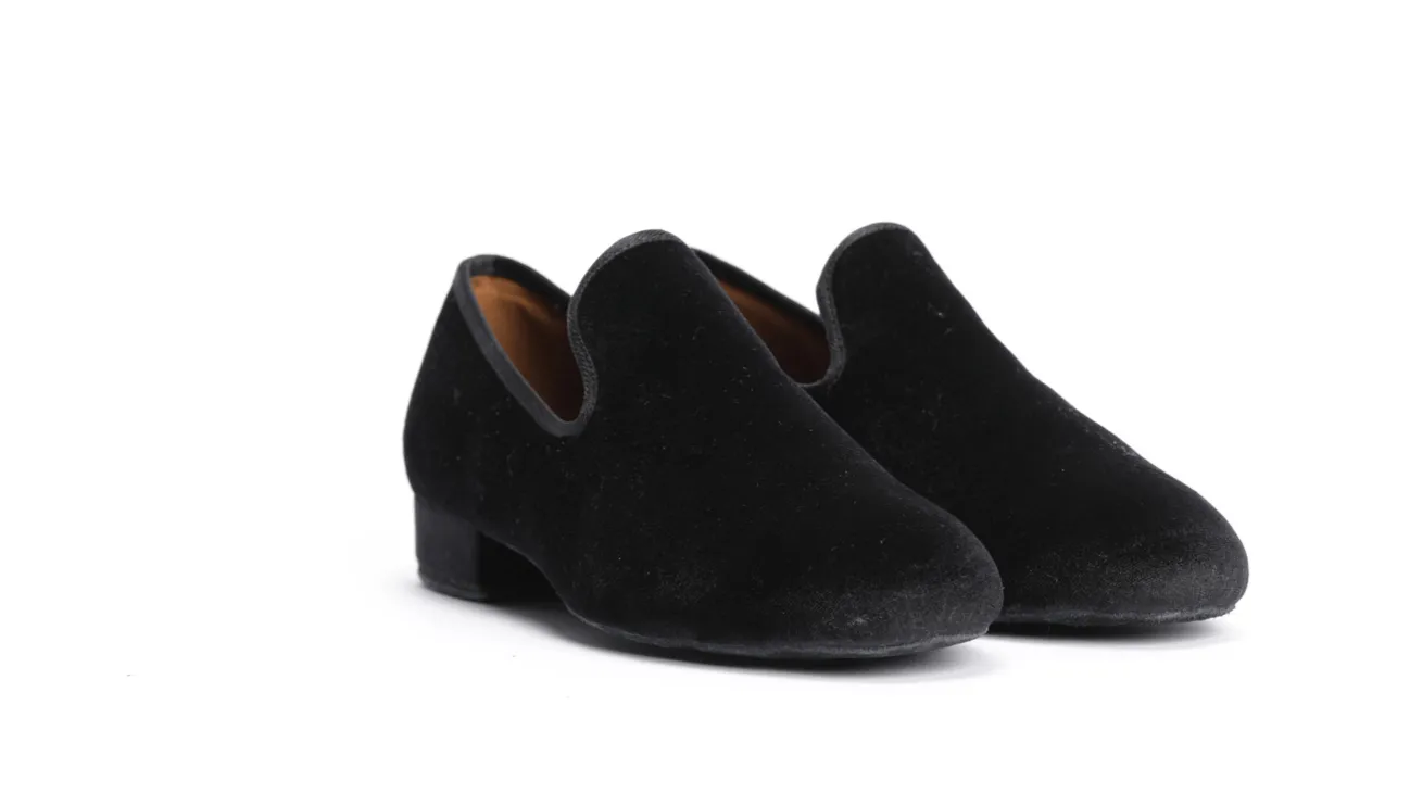 7795 - Gentlemen's, Vintage Inspired, Jet Black Velvet Loafer Dance Shoe.