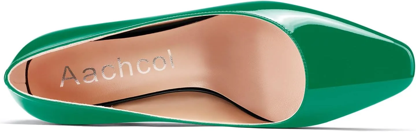 Aachcol Women Square Toe Pumps Chunky Block Mid Heel Slip-on Dress Shoes Office 3 Inch
