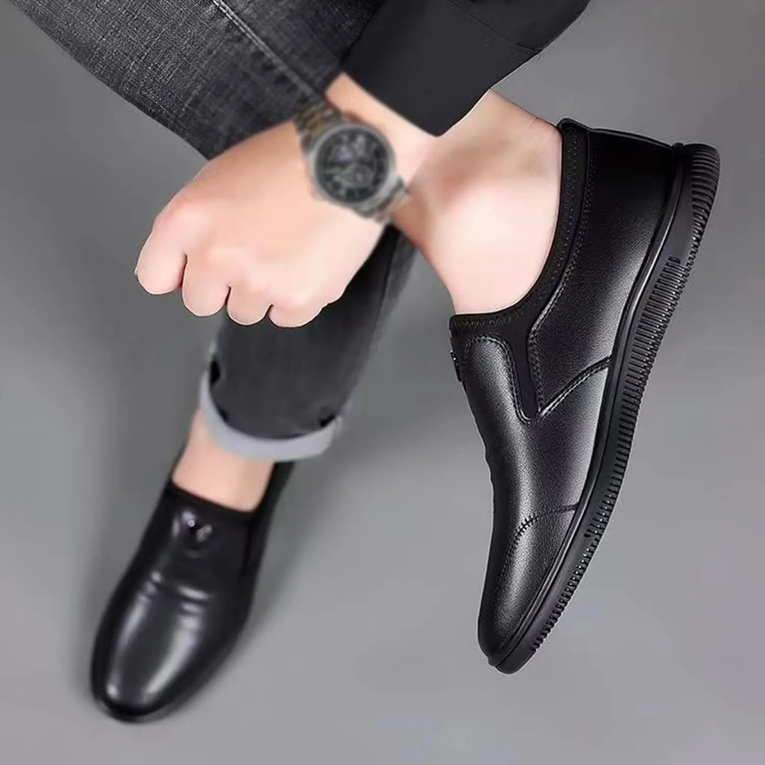 ADMLZQQ Men's Dress Shoes Leather Formal Shoes Oxfords Business Shoe Slip on Non-Slip Shoe