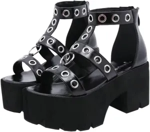 Agodor Women's Strappy Chunky Heeled Roman Gladiator Sandals High Heels Gothic Platform Open Toe Caged Shoes