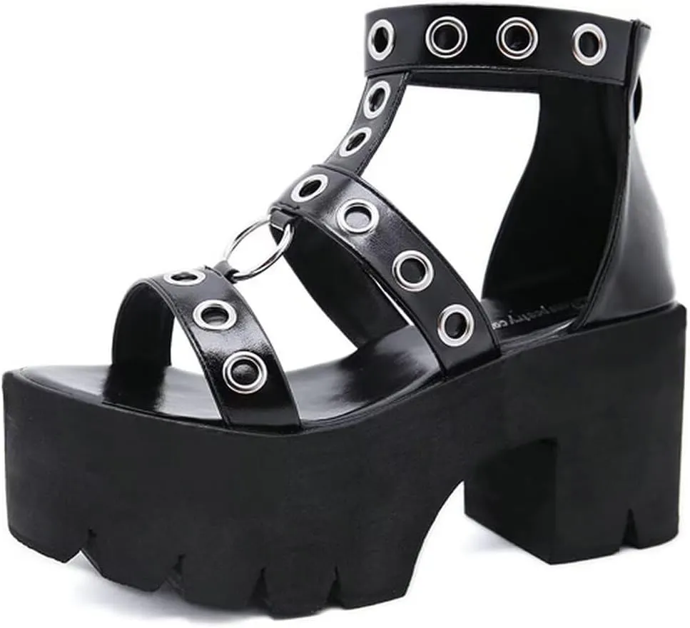 Agodor Women's Strappy Chunky Heeled Roman Gladiator Sandals High Heels Gothic Platform Open Toe Caged Shoes