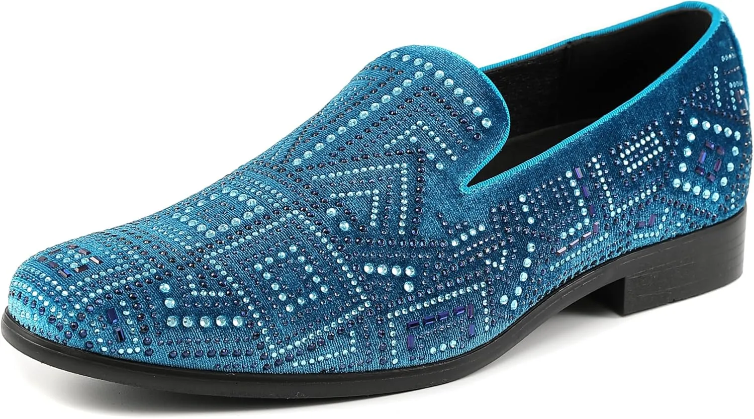 Amali Devy, Men's Dress Loafers, Slip-On Tuxedo Shoes for Men, Velvet Embellished Loafer Slippers