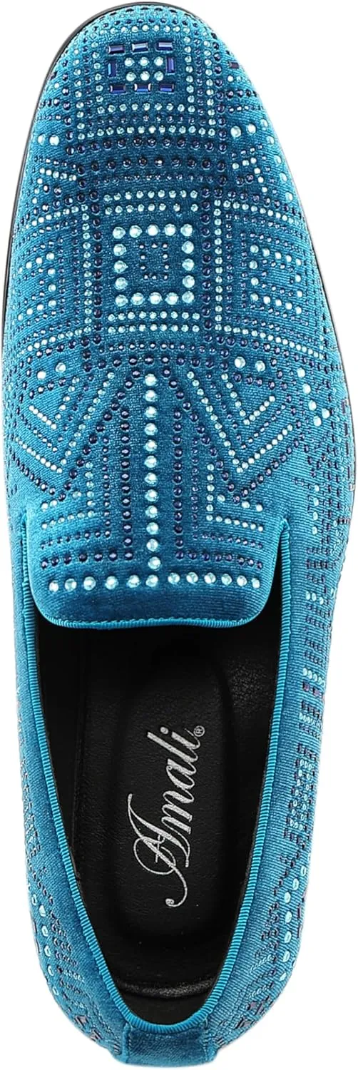 Amali Devy, Men's Dress Loafers, Slip-On Tuxedo Shoes for Men, Velvet Embellished Loafer Slippers