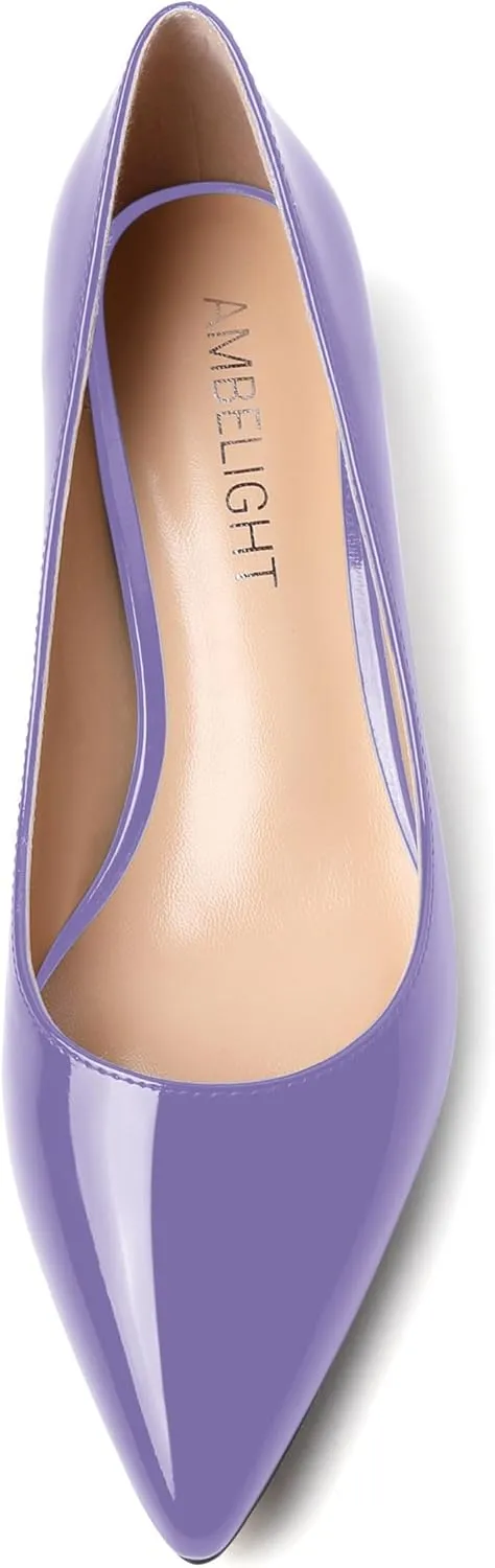 AMBELIGHT Womens Slip On Dress Pointed Toe Suede Wedding Stiletto High Heel Pumps Shoes 3.3 Inch