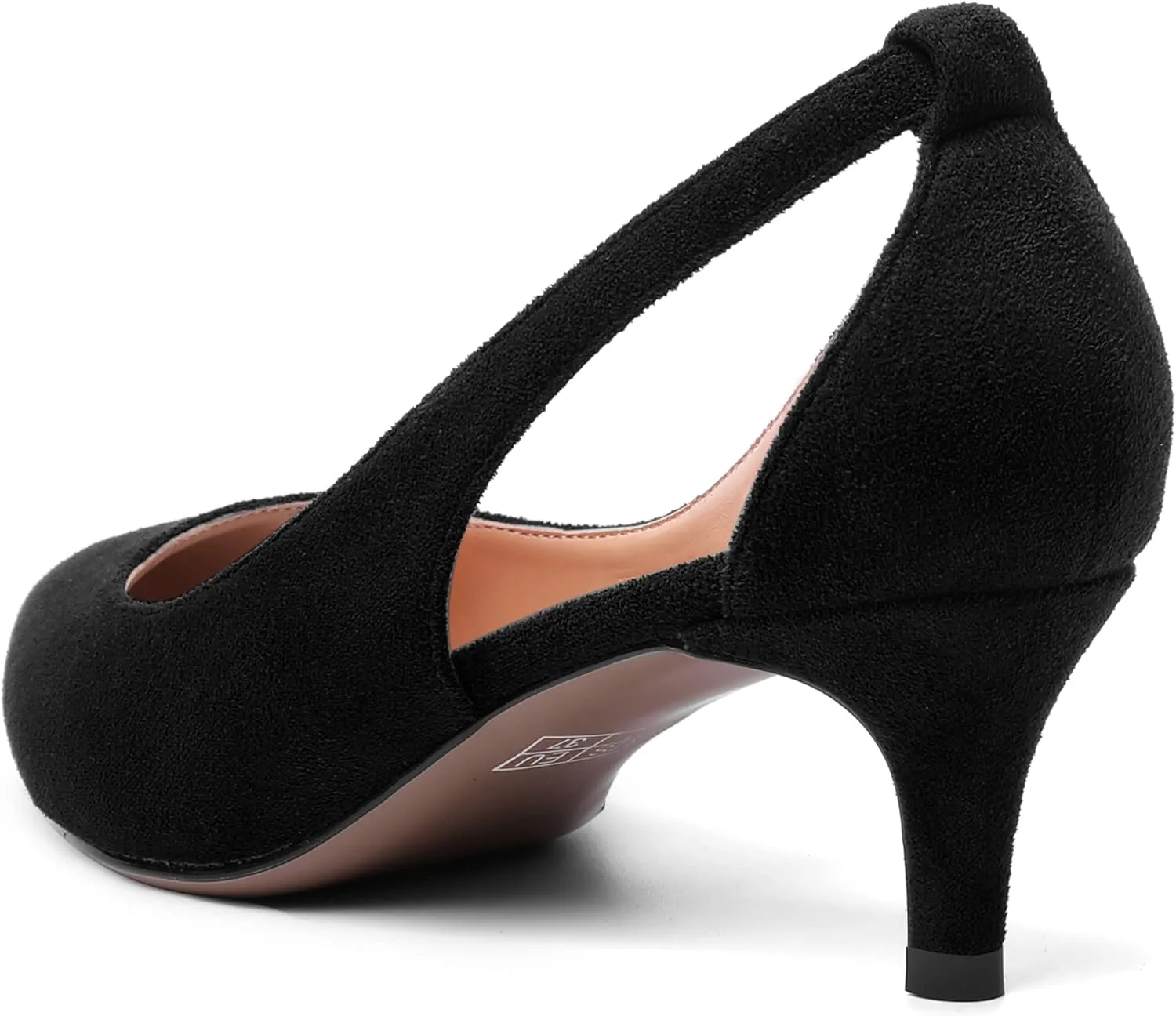 AMBELIGHT Womens Slip On Suede Pointed Toe Casual Office Kitten Low Heel Pumps Shoes 2 Inch