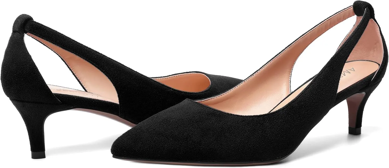 AMBELIGHT Womens Slip On Suede Pointed Toe Casual Office Kitten Low Heel Pumps Shoes 2 Inch