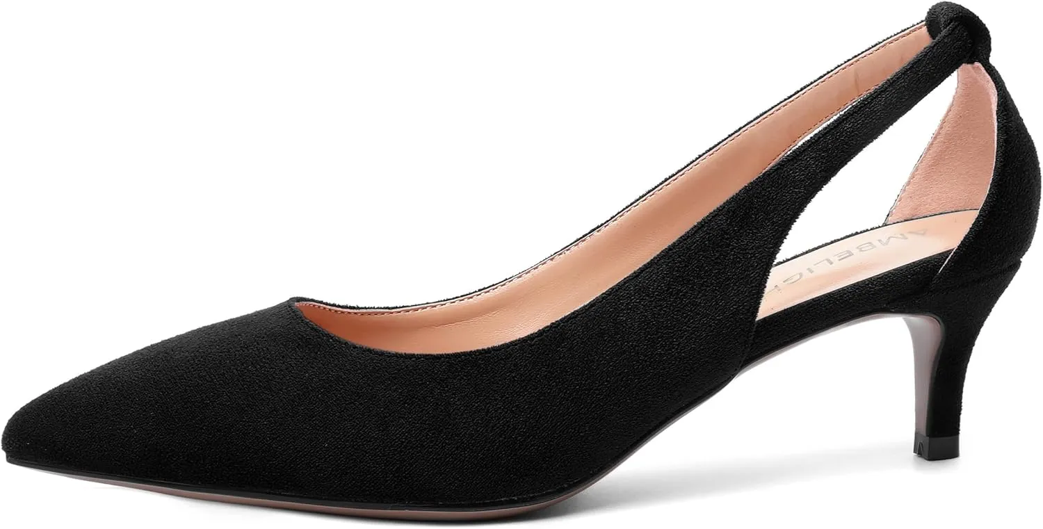 AMBELIGHT Womens Slip On Suede Pointed Toe Casual Office Kitten Low Heel Pumps Shoes 2 Inch