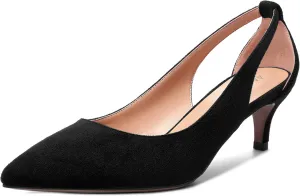 AMBELIGHT Womens Slip On Suede Pointed Toe Casual Office Kitten Low Heel Pumps Shoes 2 Inch