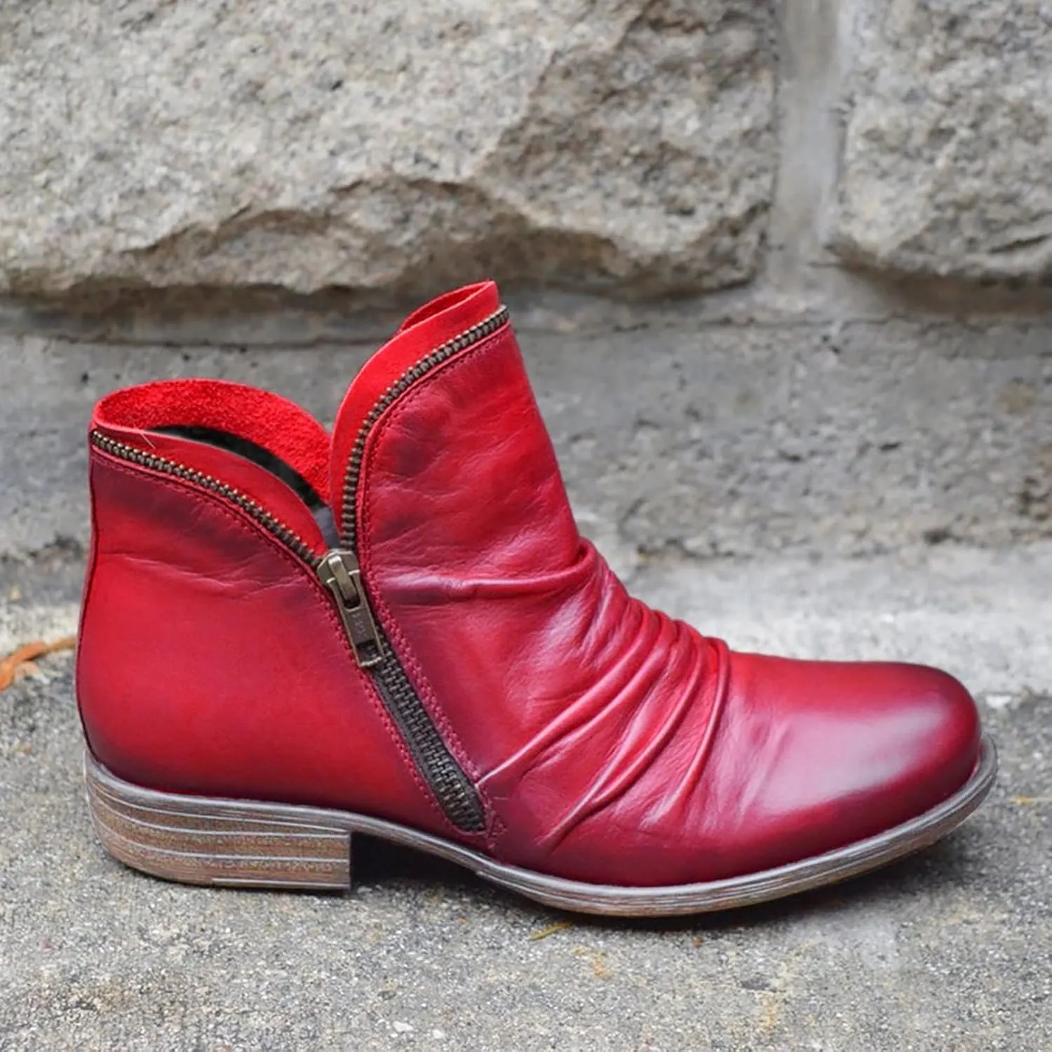 AMDBEL Cowboy Boots For Women Short, Arch Support Low Heel Fashion Lace Up Zipper Booties Slip On Leather Short Booties