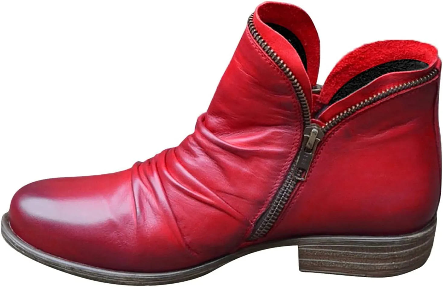 AMDBEL Cowboy Boots For Women Short, Arch Support Low Heel Fashion Lace Up Zipper Booties Slip On Leather Short Booties