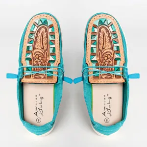 American Darling Carved Painted Leather Topper Turquoise Loafer ADFT133TR8
