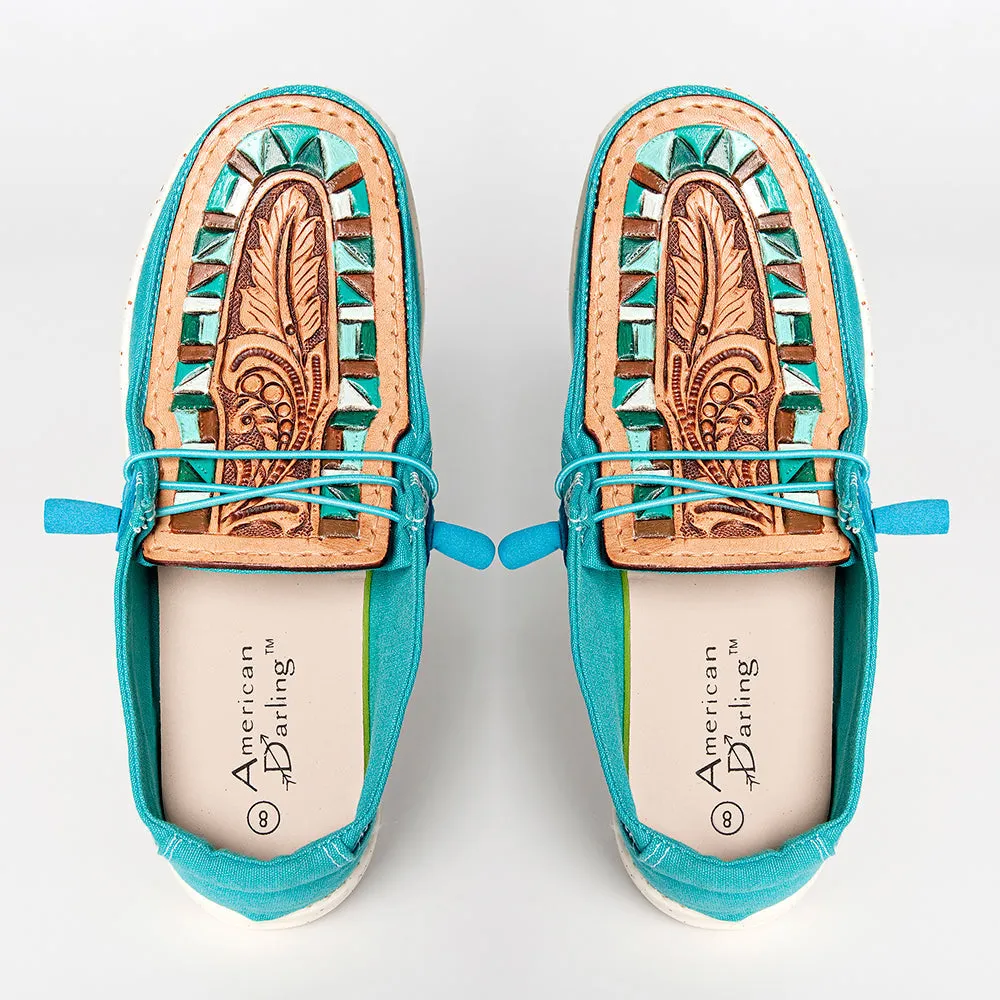 American Darling Carved Painted Leather Topper Turquoise Loafer ADFT133TR8