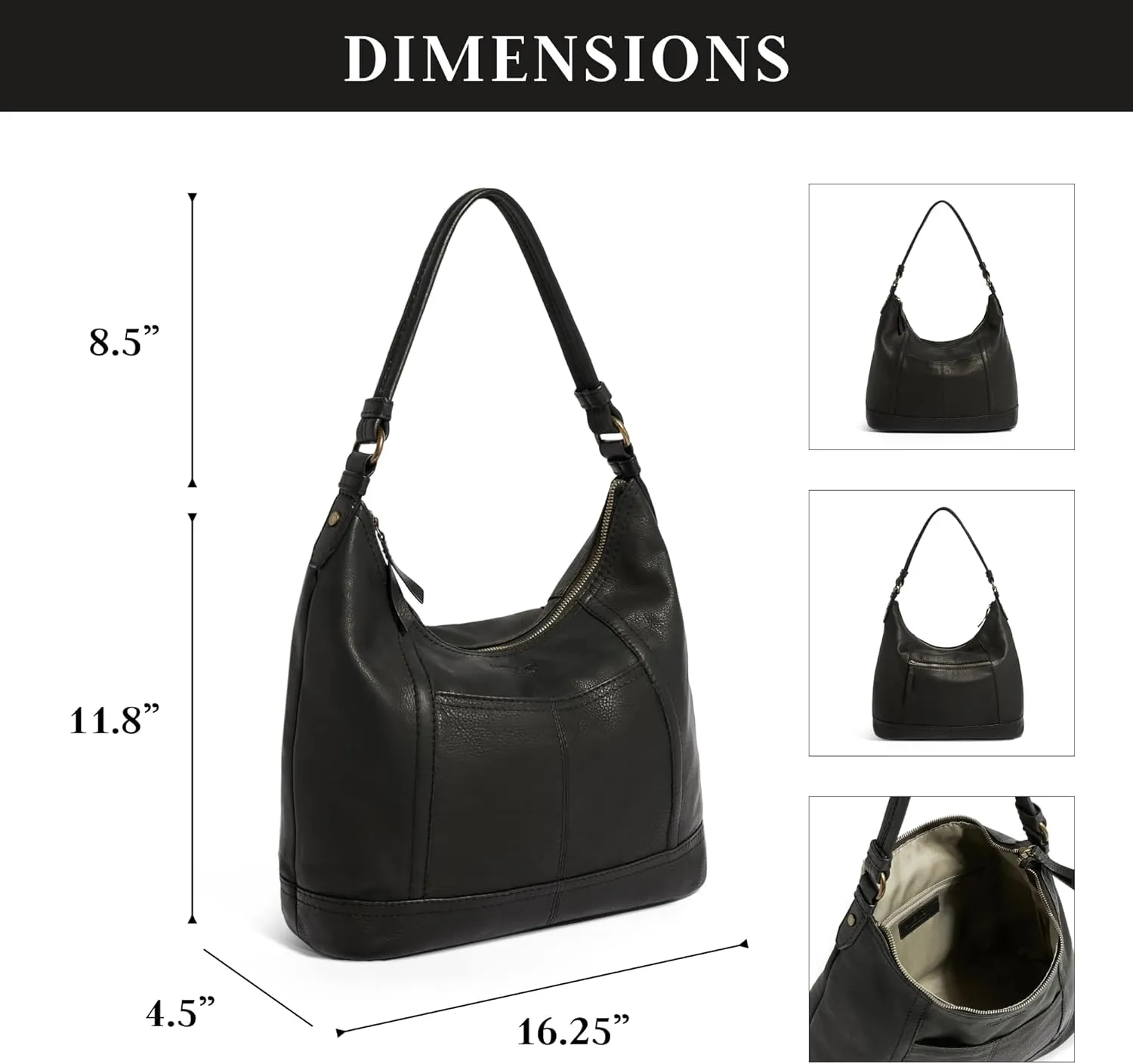 American Leather Hudson Hobo Shoulder Bag, Soft Leather Purse, Handbag With Zippered Compartments & Slip Pockets for Women
