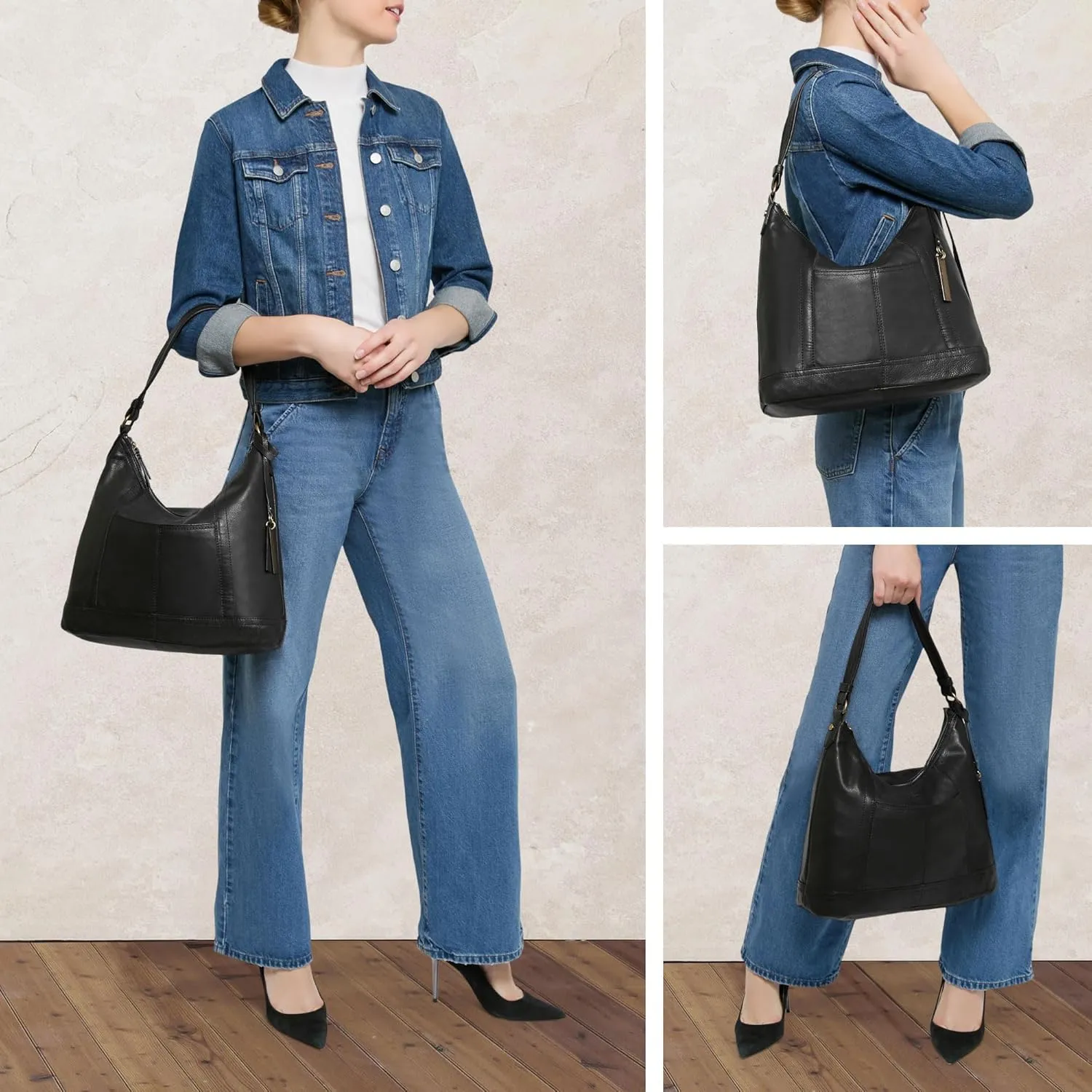 American Leather Hudson Hobo Shoulder Bag, Soft Leather Purse, Handbag With Zippered Compartments & Slip Pockets for Women