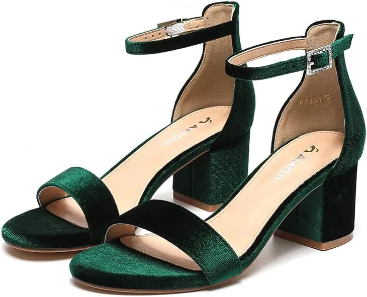Amoji Women's 2.5 Inch Low Heel Ankle Strap Dressy Sandals 301