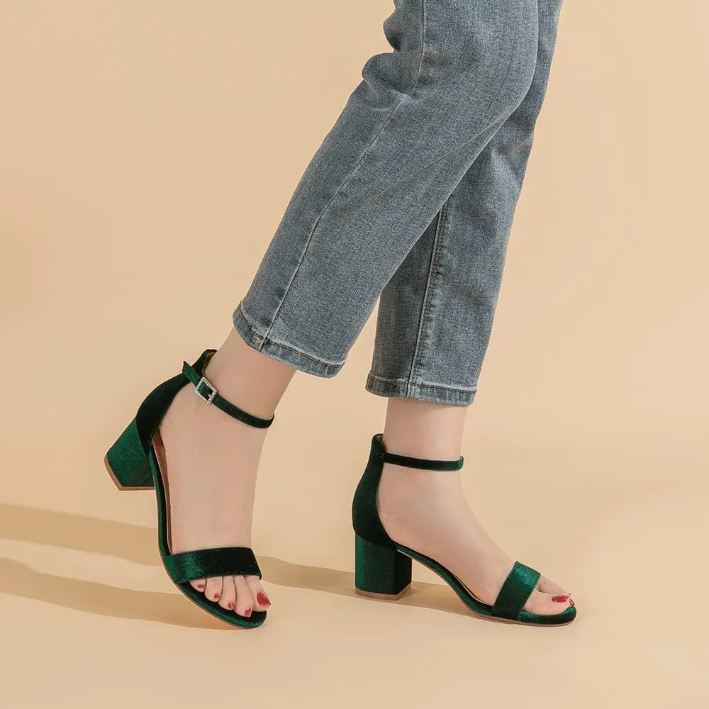 Amoji Women's 2.5 Inch Low Heel Ankle Strap Dressy Sandals 301