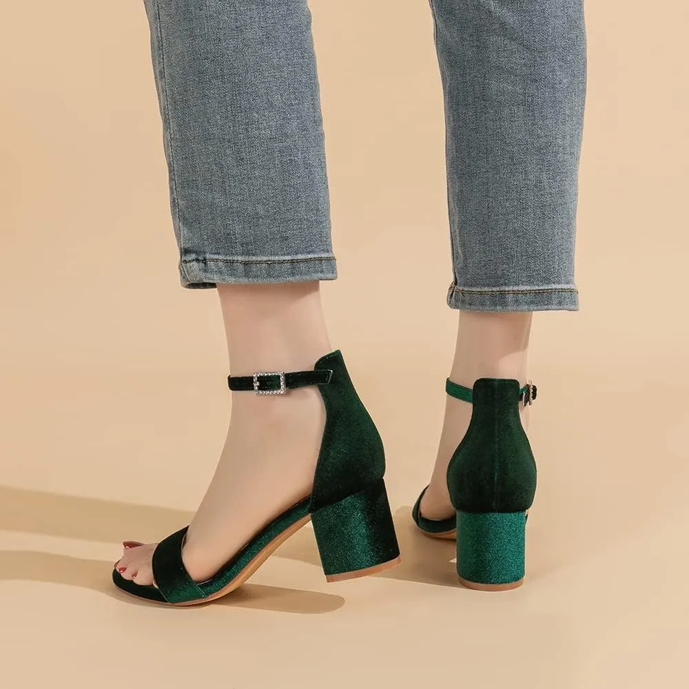 Amoji Women's 2.5 Inch Low Heel Ankle Strap Dressy Sandals 301