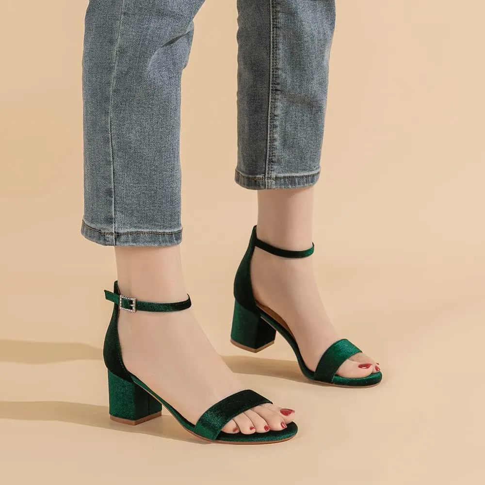 Amoji Women's 2.5 Inch Low Heel Ankle Strap Dressy Sandals 301