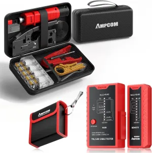 AMPCOM Ethernet Pass Through Crimp Tool Kit 9-in-1 with RJ45 Network Tester in Portable Waterproof Bag