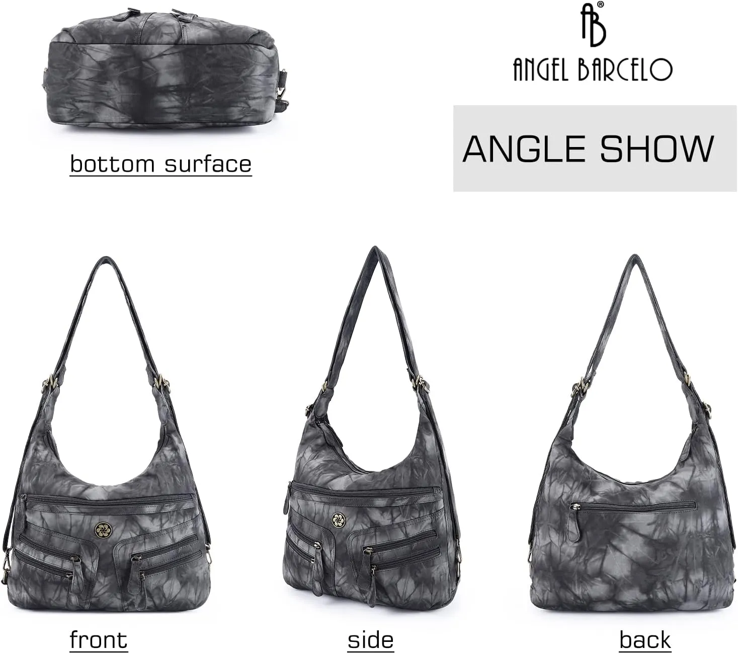 Angel Barcelo Women Multifunctional Soft Leather Handbag Purses Shoulder Hobo Backpack Crossbody Zipper Bag with Pocket