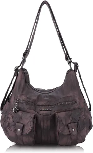 Angel Barcelo Women Multifunctional Soft Leather Handbag Purses Shoulder Hobo Backpack Crossbody Zipper Bag with Pocket
