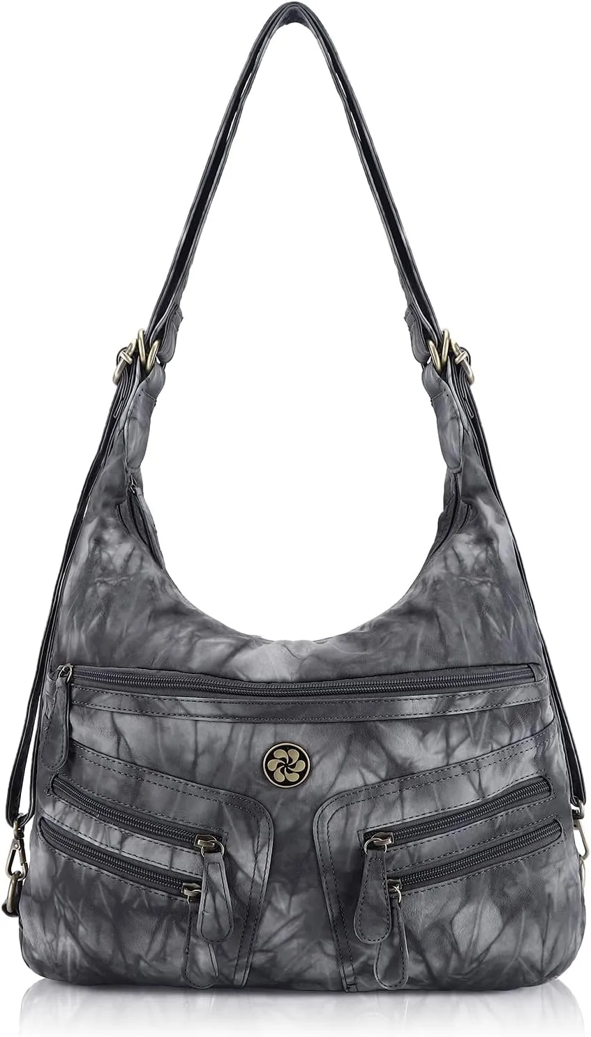 Angel Barcelo Women Multifunctional Soft Leather Handbag Purses Shoulder Hobo Backpack Crossbody Zipper Bag with Pocket