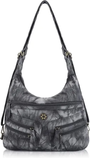 Angel Barcelo Women Multifunctional Soft Leather Handbag Purses Shoulder Hobo Backpack Crossbody Zipper Bag with Pocket