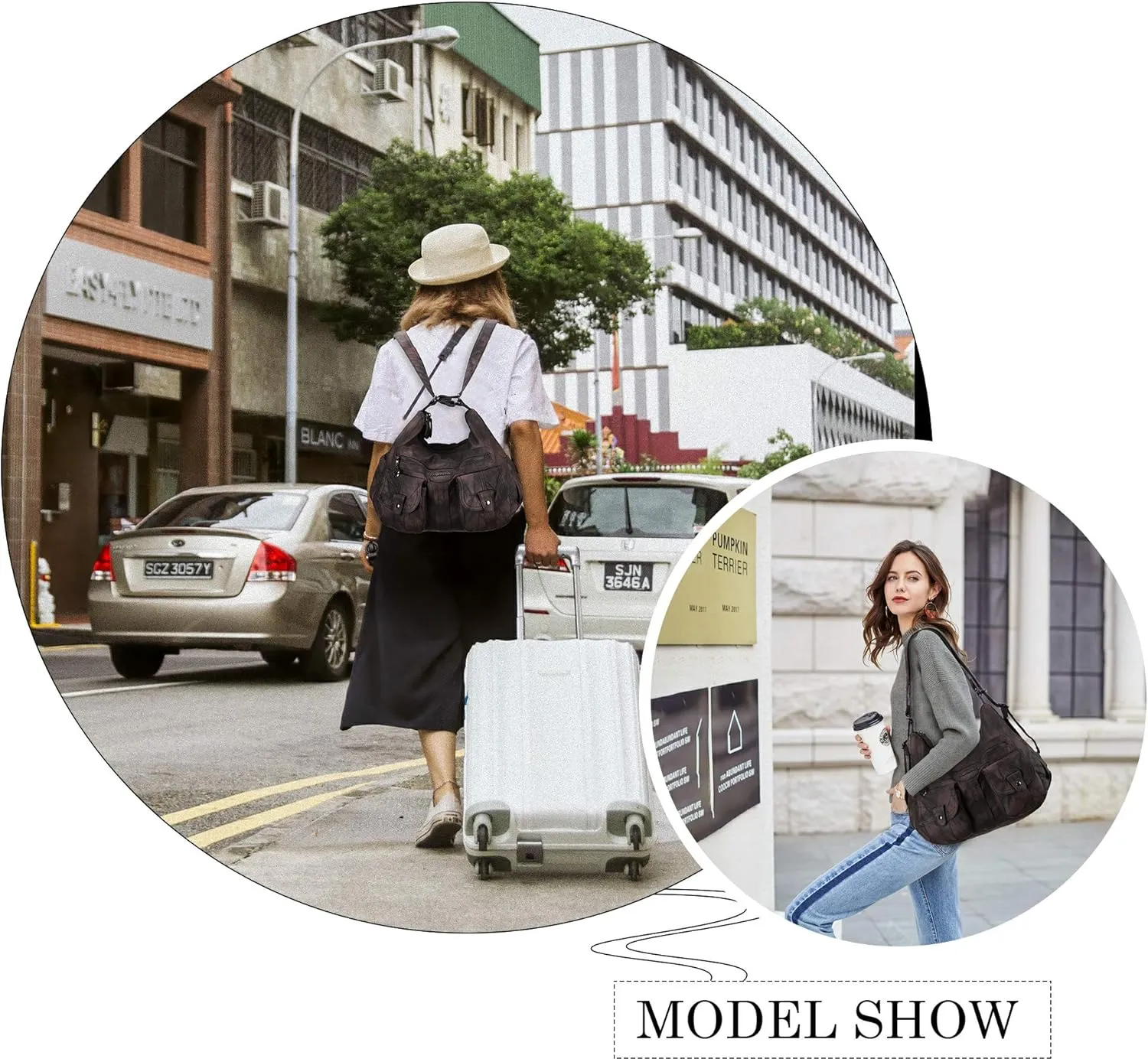 Angel Barcelo Women Multifunctional Soft Leather Handbag Purses Shoulder Hobo Backpack Crossbody Zipper Bag with Pocket