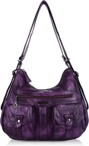 Angel Barcelo Women Multifunctional Soft Leather Handbag Purses Shoulder Hobo Backpack Crossbody Zipper Bag with Pocket
