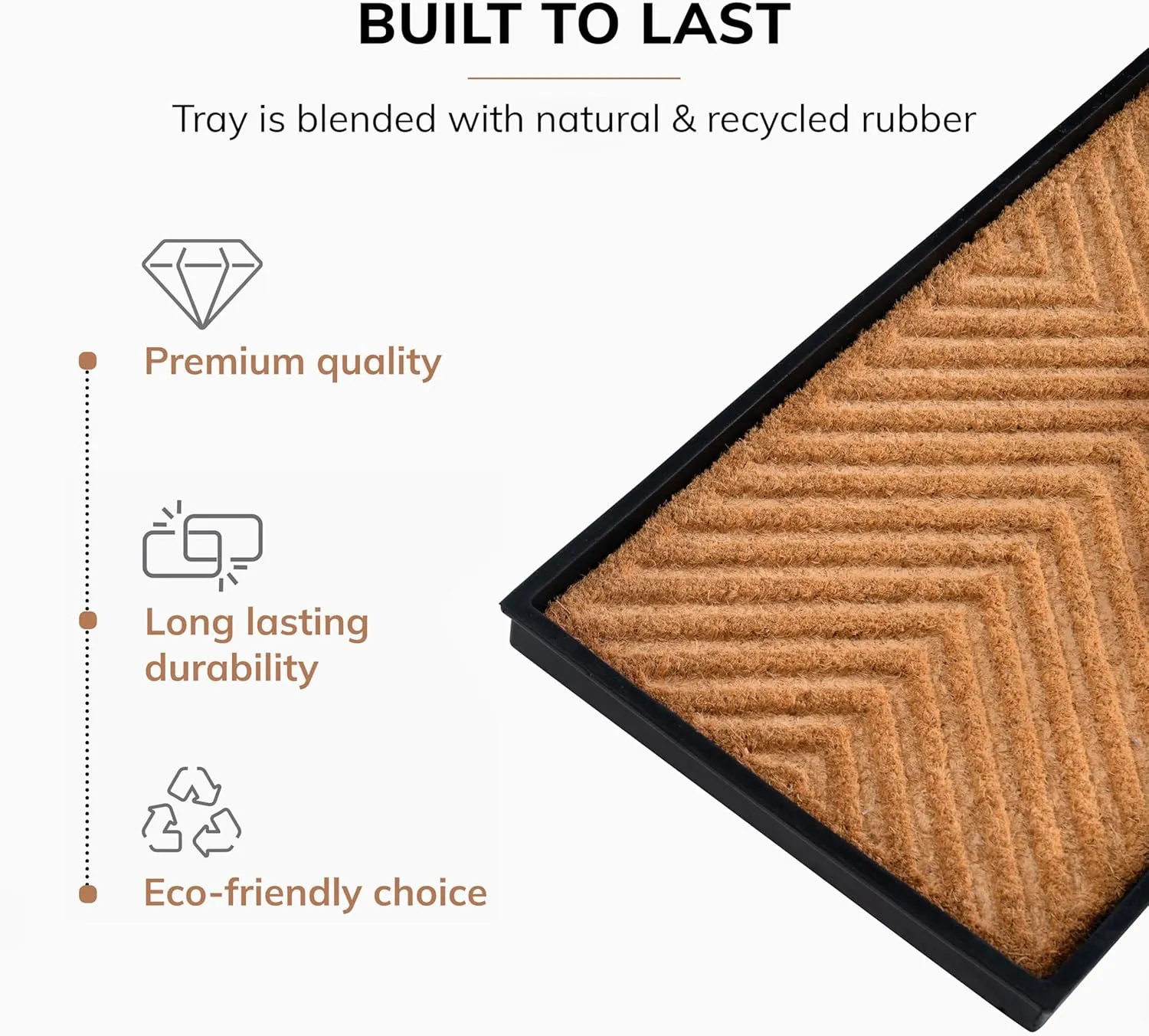 Anji Mountain Heavy Duty Waterproof Rubber Shoe Storage Mat Organizer/Boot Storage Tray Multi Use for Entryway with Coir, Tan Cross Embossed Insert, Fits 2 Pair (24.5" Wide)