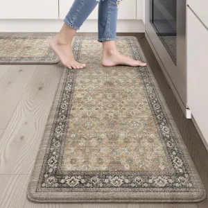 Anti Fatigue Mats for Kitchen Floor, Cushioned Kitchen Rugs Non-Slip Rubber, Farmhouse Ergonomic Waterproof Kitchen Sink Mat for Home Office Laundry(Tan)