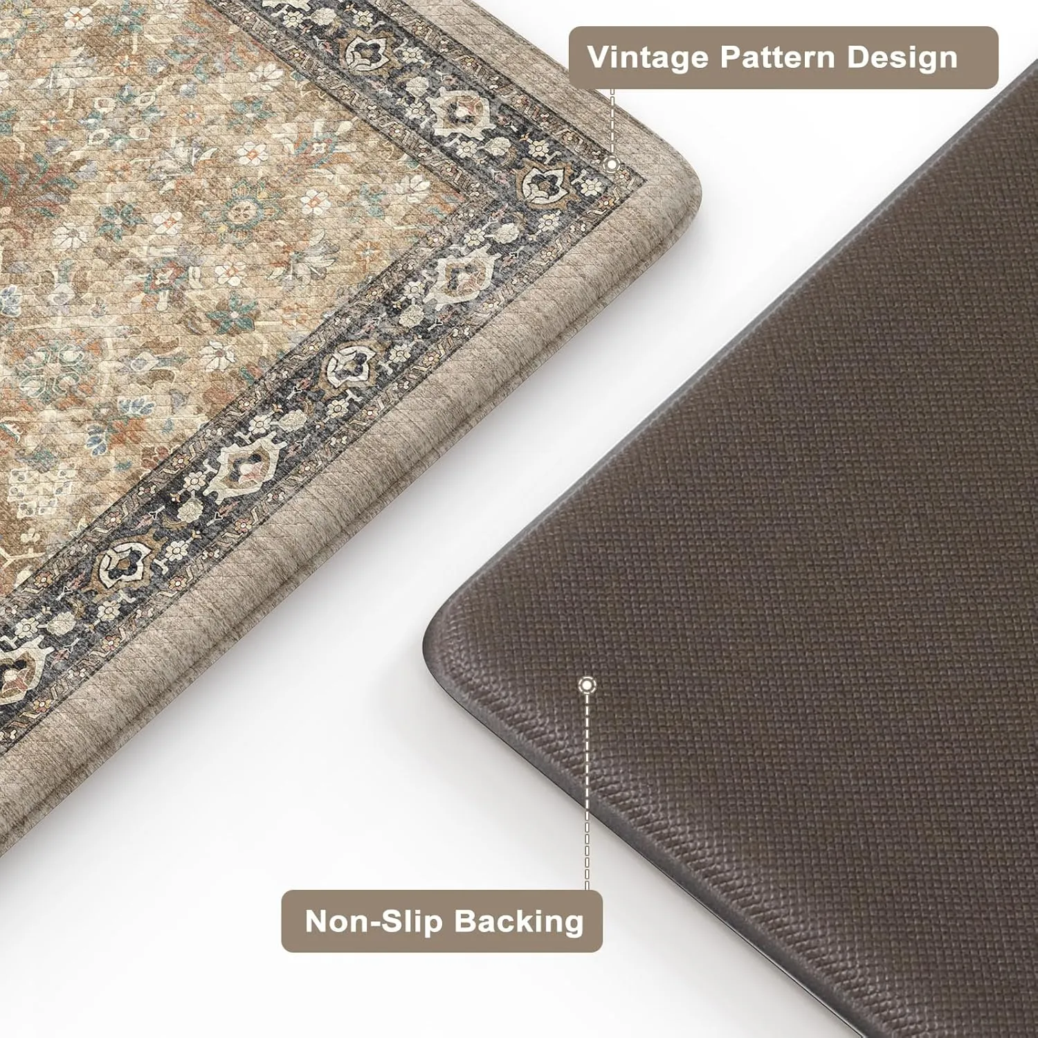 Anti Fatigue Mats for Kitchen Floor, Cushioned Kitchen Rugs Non-Slip Rubber, Farmhouse Ergonomic Waterproof Kitchen Sink Mat for Home Office Laundry(Tan)