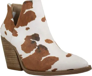ARiderGirl Dean Womens Western Booties with Cow Print Slip On V Cut Stacked Heel Boots