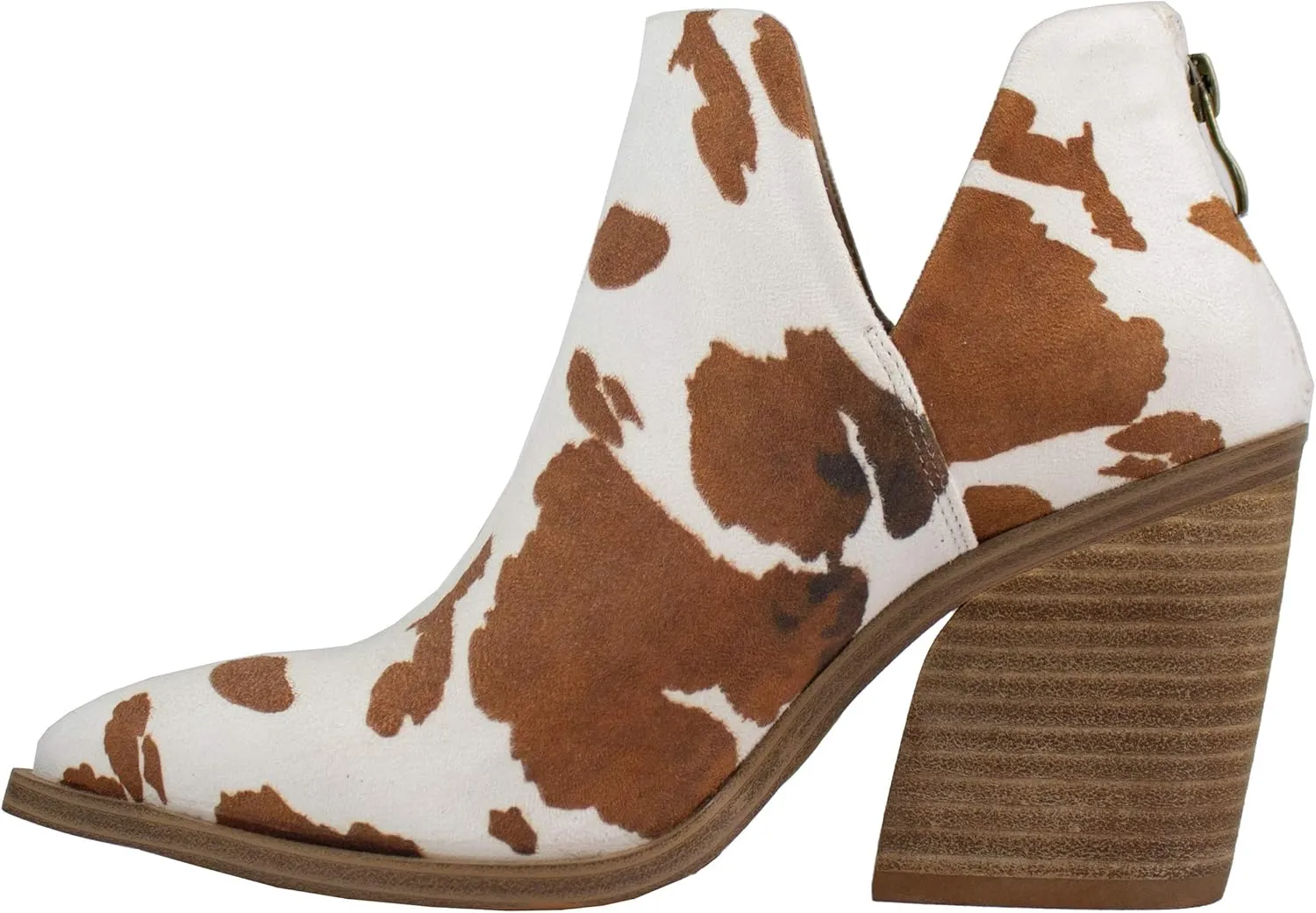 ARiderGirl Dean Womens Western Booties with Cow Print Slip On V Cut Stacked Heel Boots