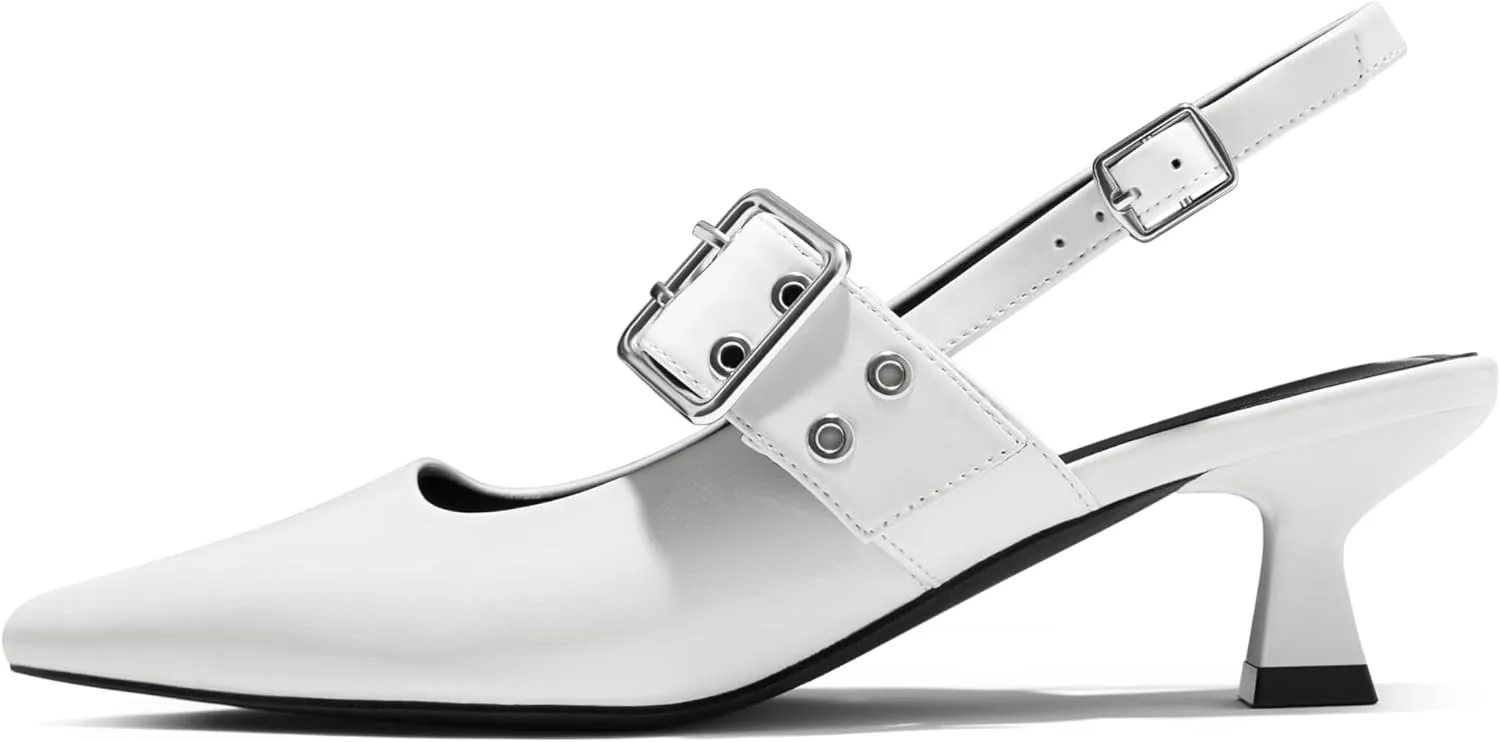 Arromic Kitten Heels for Women Pointed Toe Pumps Mary Jane Low Heel Slingback Heels Punk Style Fashion Shoes for Dating Party Working Dressy