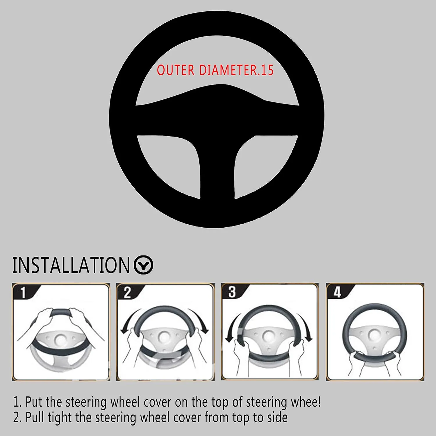 Auto Steering Wheel Cover Soft Hand Pad Cushion Slip-on Universal Fit 15'' / 38 cm (Black&red)