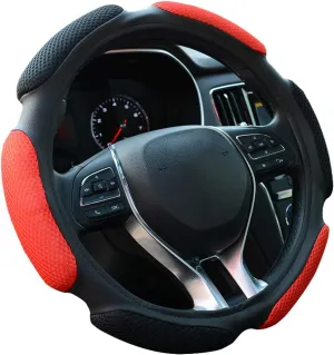 Auto Steering Wheel Cover Soft Hand Pad Cushion Slip-on Universal Fit 15'' / 38 cm (Black&red)