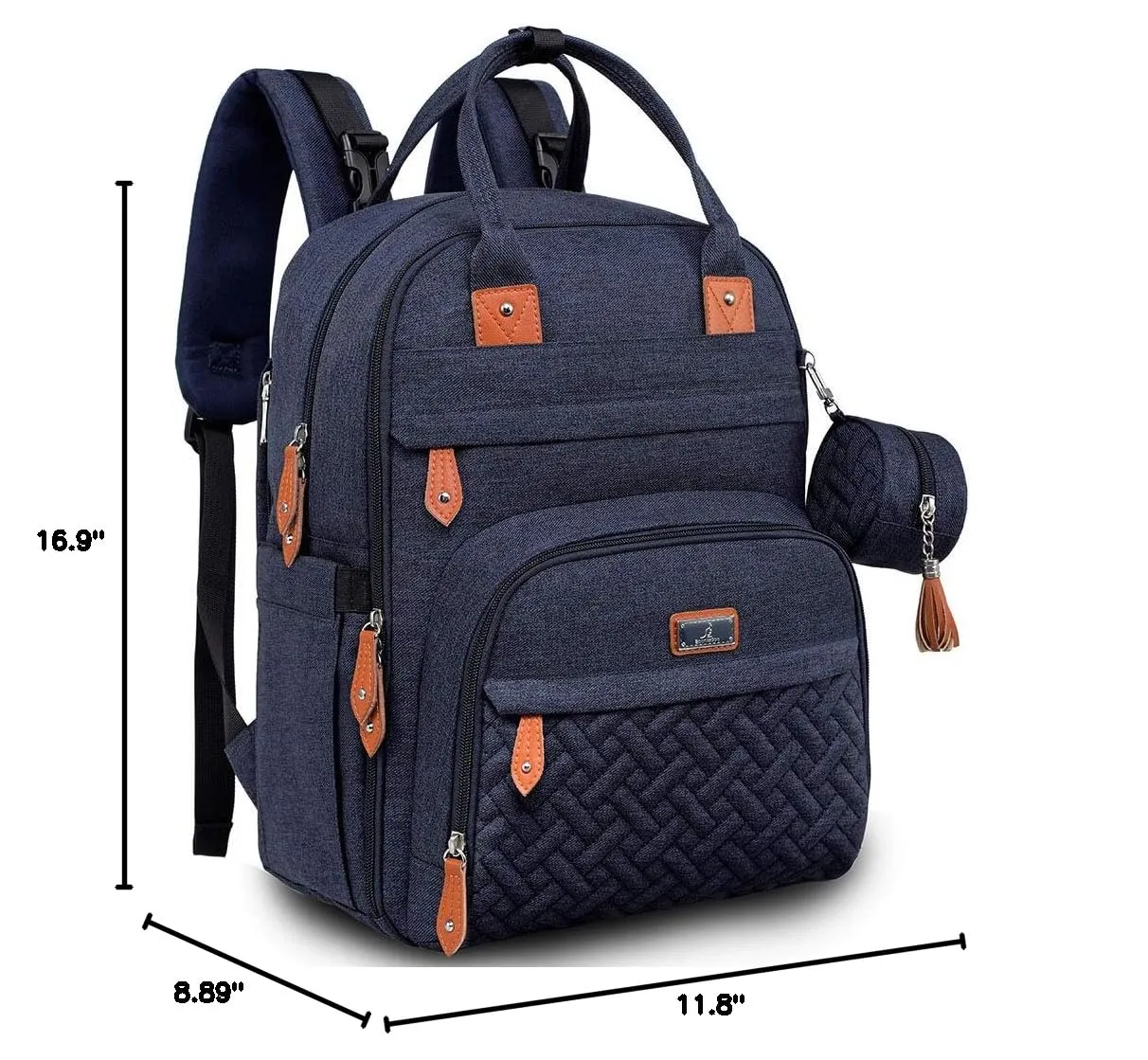 BabbleRoo Diaper Bag Backpack - Baby Essentials Travel Tote - Multi Function Waterproof Diaper Bag, Travel Essentials Baby Bag with Changing Pad, Stroller Straps & Pacifier Case - Unisex, Navy Blue