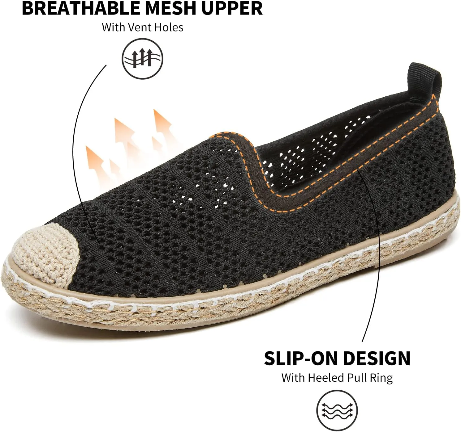 BABUDOG Women's Breathable Mesh Flats Shoes, Soft Loafers Flats, White Slip on Shoes Loafer