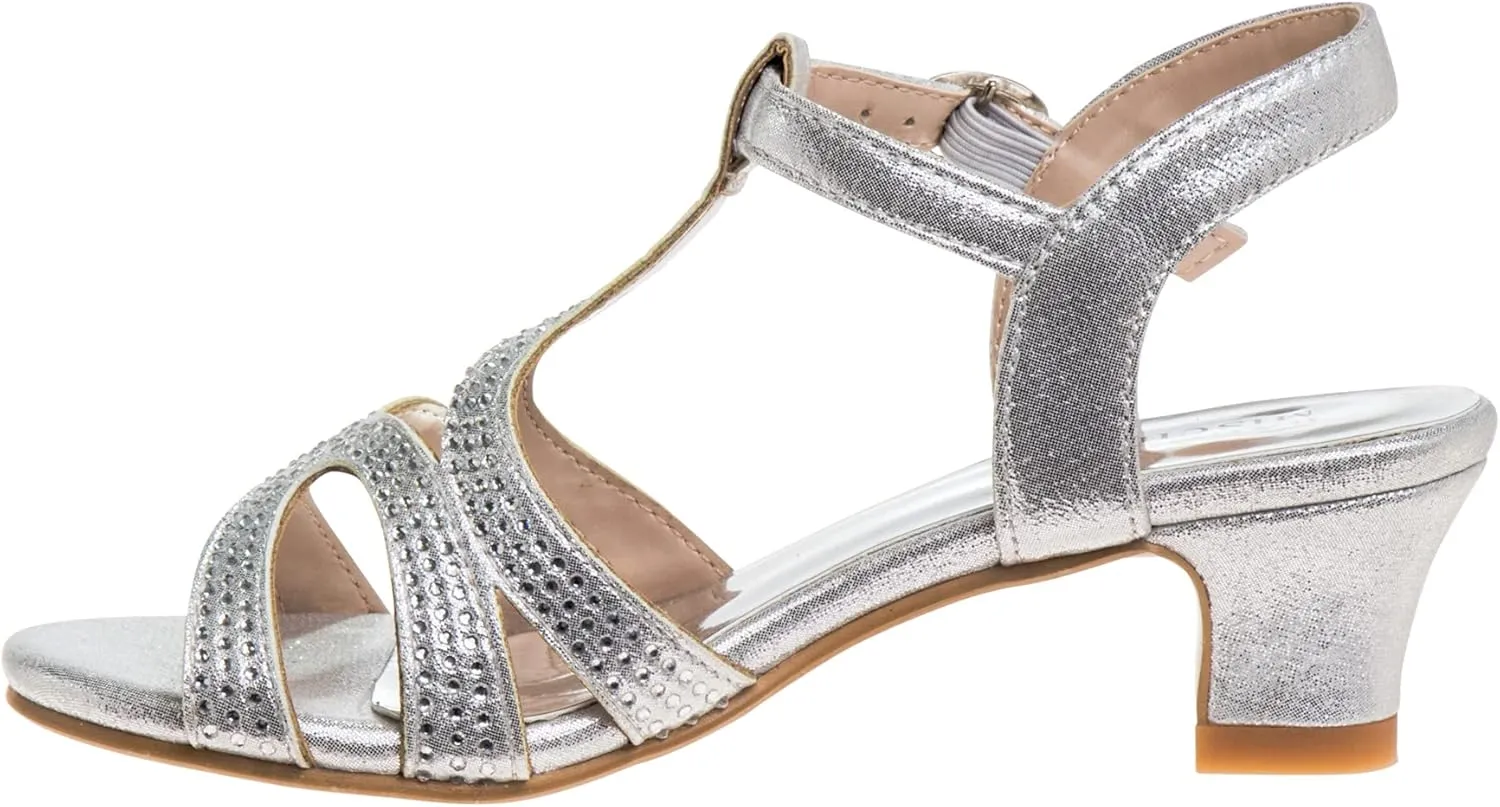 Badgley Mischka Girls Michelle Rhinestone Dress Pump Open toe Sandal - Gold/Rose/White/Silver (Little/Big kid)