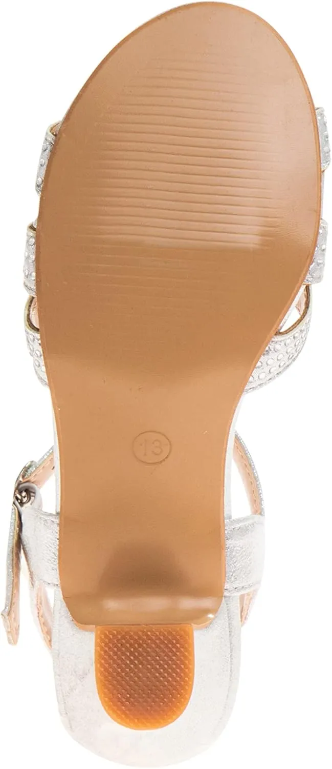 Badgley Mischka Girls Michelle Rhinestone Dress Pump Open toe Sandal - Gold/Rose/White/Silver (Little/Big kid)
