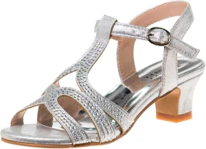 Badgley Mischka Girls Michelle Rhinestone Dress Pump Open toe Sandal - Gold/Rose/White/Silver (Little/Big kid)
