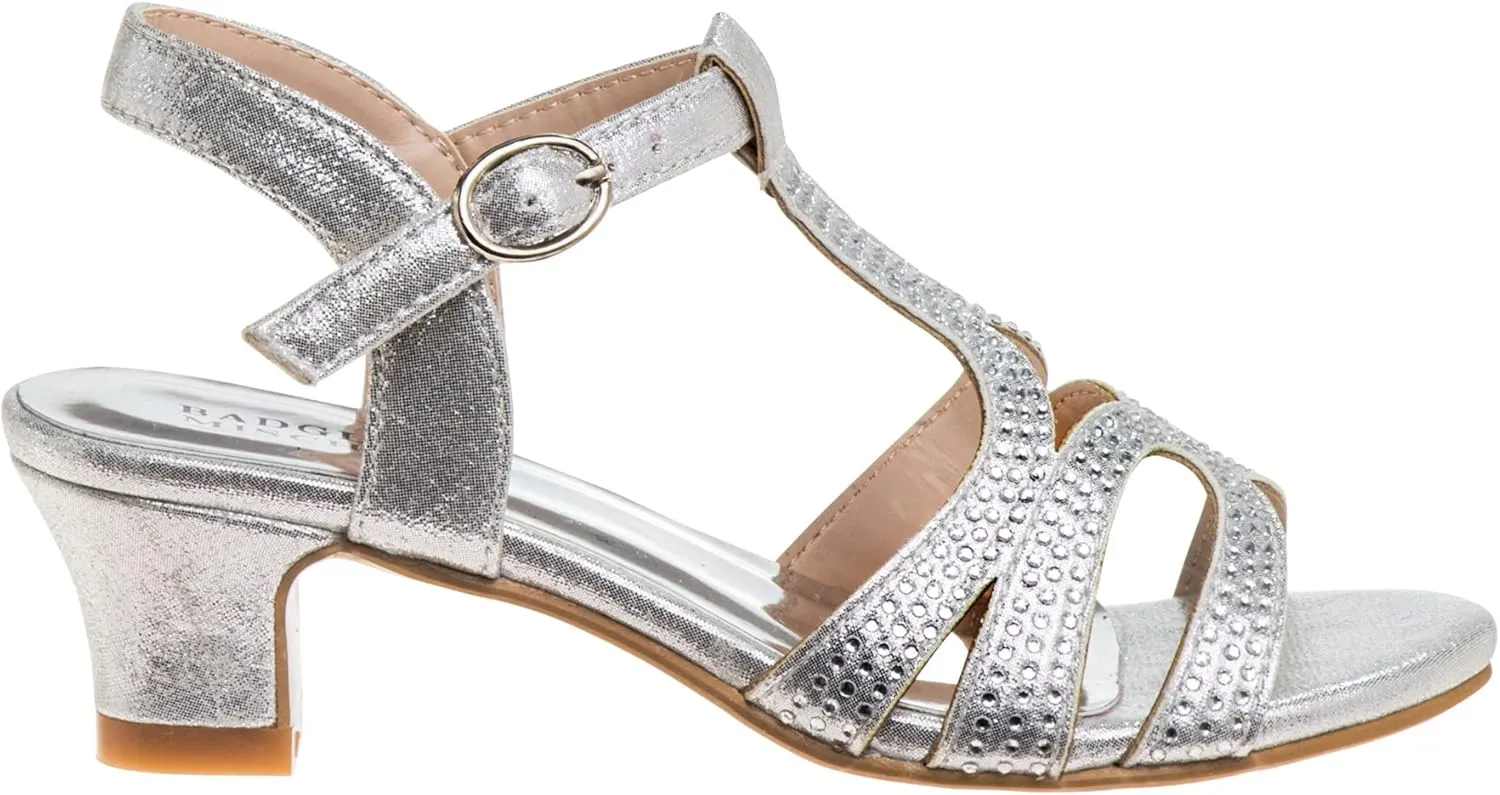 Badgley Mischka Girls Michelle Rhinestone Dress Pump Open toe Sandal - Gold/Rose/White/Silver (Little/Big kid)